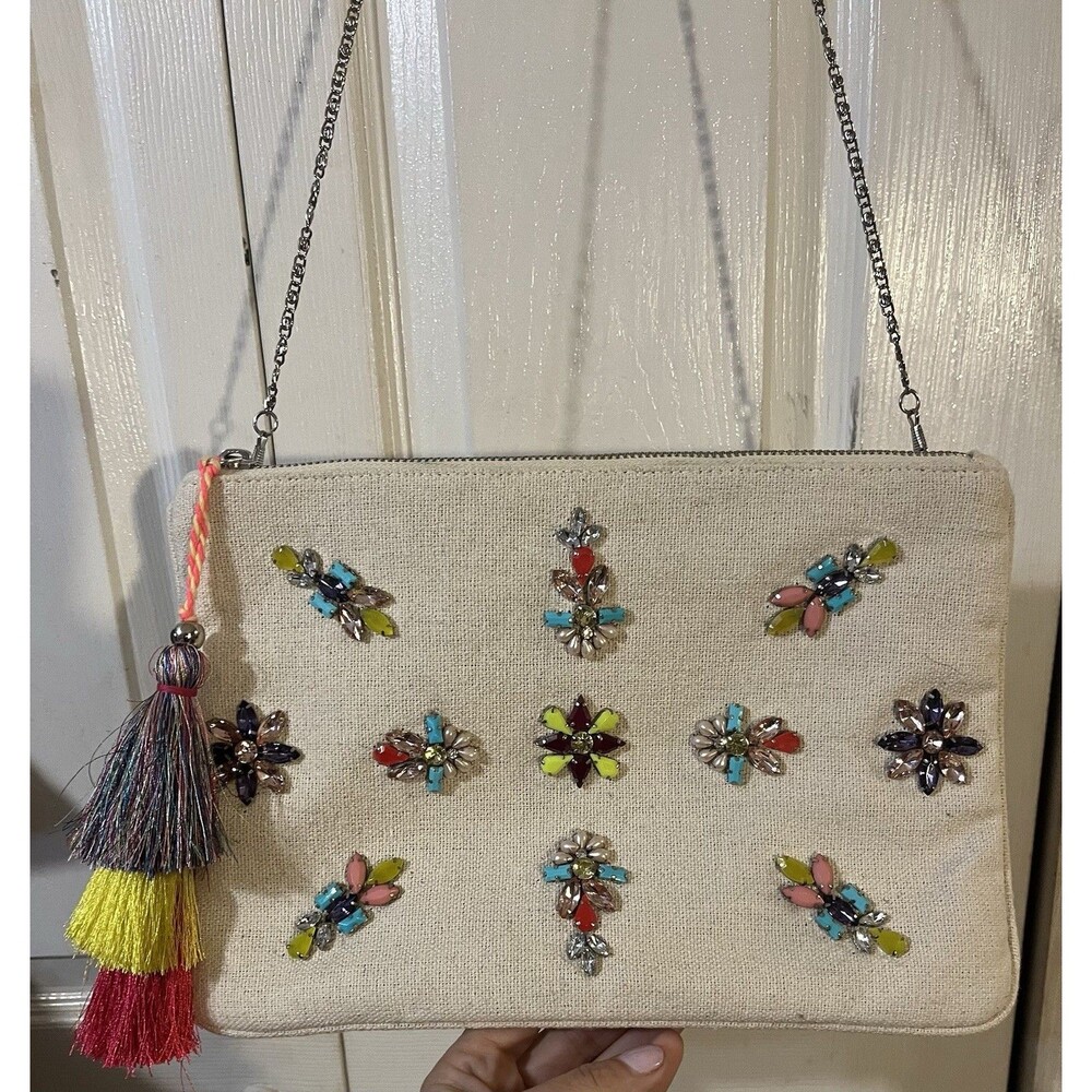 Steve Madden Jewel Tassel Crossbody/Clutch Bag Silvertone Handle NWOT’s